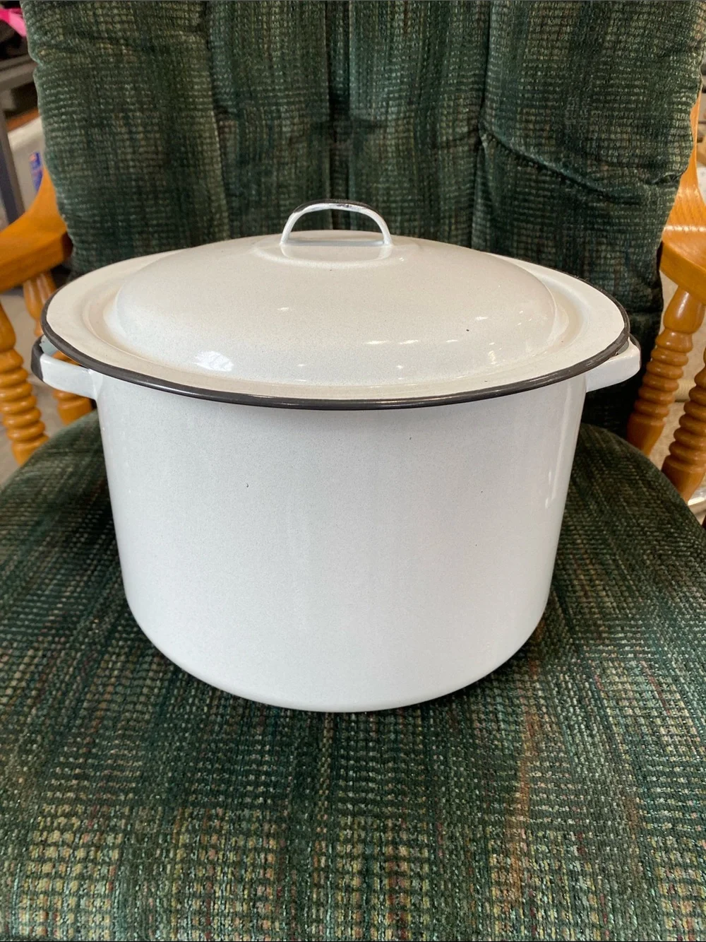 Vintage White Enamel Stockpot with Lid
